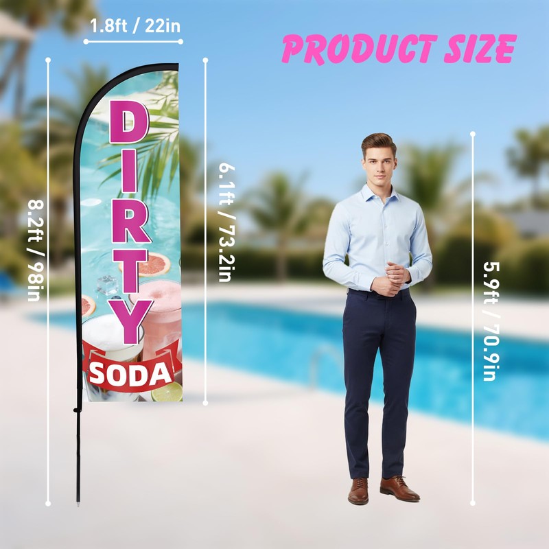WODICY Dirty Soda Feather Flag with Poles 8.2ft Soda Bar