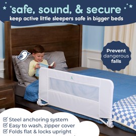 hiccapop 44" x 19" Bed Rail for Toddlers, Heavy-Duty Safety Bed Rail for Twin, Full, Queen Beds, Soft Mesh Cover & Swing-Down Design, Easy No-Tool Installation (White)