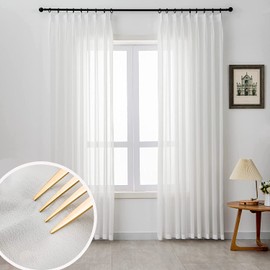 LUGOTAL Off White Sheer Curtains Pinch Pleated Curtains & Drapes 90 Inches Long 1 Panel Lightweight Light Filtering Curtains for Living Room Bedrooom Semi Sheer Window Curtains, W52 x L90