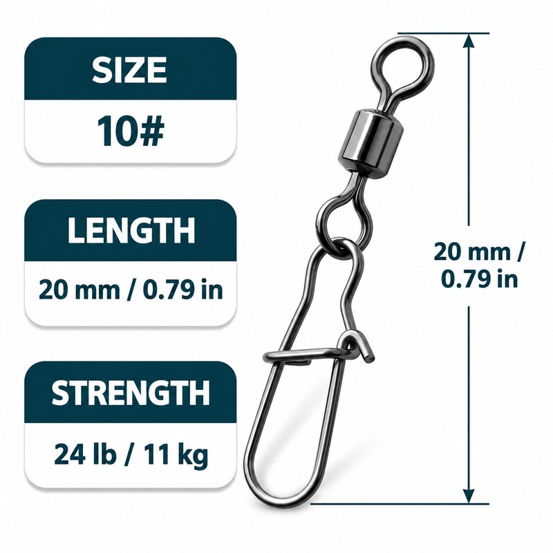 50-Pack Size 10 Duo-Lock Snap Swivels, 20mm 11kg Stainless Steel