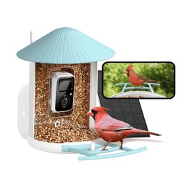 Birdfy Feeder with Solar Panel - Solar Powered Bird Feeder Camera, 1080P Camera & Night Vision - Color: Blue, Version: AI by Subscription
