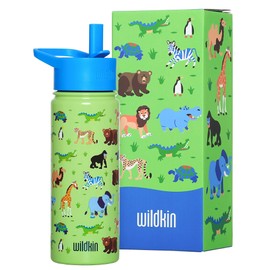Wildkin Kids 18oz Stainless Steel Water Bottle – BPA-Free, Leakproof, Insulated, Easy-Clean - Wild Animals