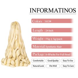 French Curly Brading Hair #613 Synthetic Bouncy Braiding Hair Extensions 75g/pack French Curly Crochet Hair Extensions 24inch (#613,8packs)