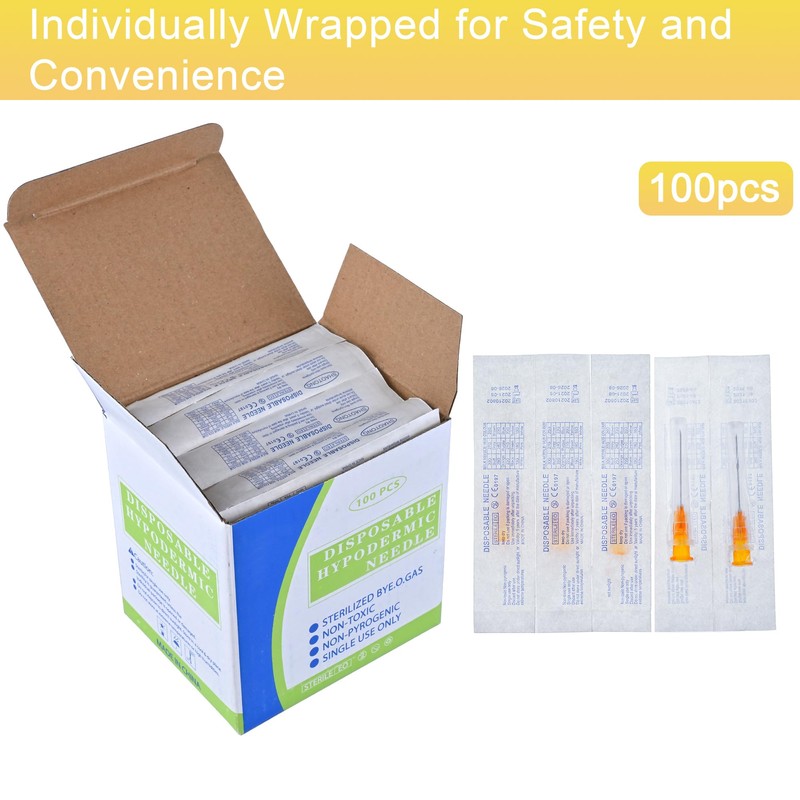 100Pack 25 Gauge 1 Inch Needle, Luer Lock Individually Sealed