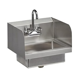 Rockpoint Stainless Steel handmake Sink for Washing with Faucet and side splash, Commercial Wall Mount Hand Basin for Restaurant, Kitchen and Home, 17 x 15 Inches, Silver