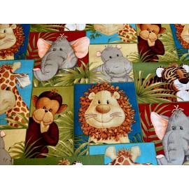 Jungle Babies, Monkey, Lion, Cotton Fabric, Fat Quarter, FQ 18" Long x 21" Wide