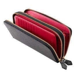 Diablo KA-1180 Men's Long Wallet, Genuine Leather, Block Mesh, Embossed, Large Capacity, Double Zip Around Wallet, multicolor (black / red)