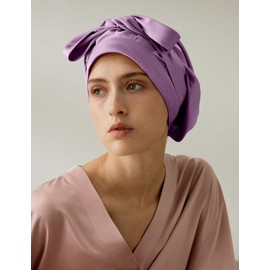 LilySilk 100% Mulberry Silk Sleep Cap Womens Natural Silk Bonnet for Sleeping and Hair Care Night Hair Wrap Cap with Long Elastic Band Lavender