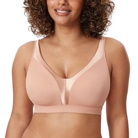 DELIMIRA Women's Wireless Bras Plus Size Full Coverage Smooth Seamless Comfortable Unlined Bra Blush Beige 34E