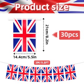32.8 ft Union Jack Pennant Flags Banner, 30 Pcs Mini British UK String Flags, England Bunting Banner for British National Day, International Events, Parades, Home, Restaurants, Garden Decorations