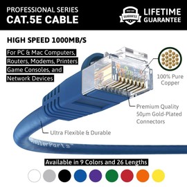 InstallerParts - Paquete de 10 cables Ethernet CAT5E cable UTP con arranque de 2 pies, color azul, serie profesional, cable de red de 1 gigabit/sec, 350 MHZ