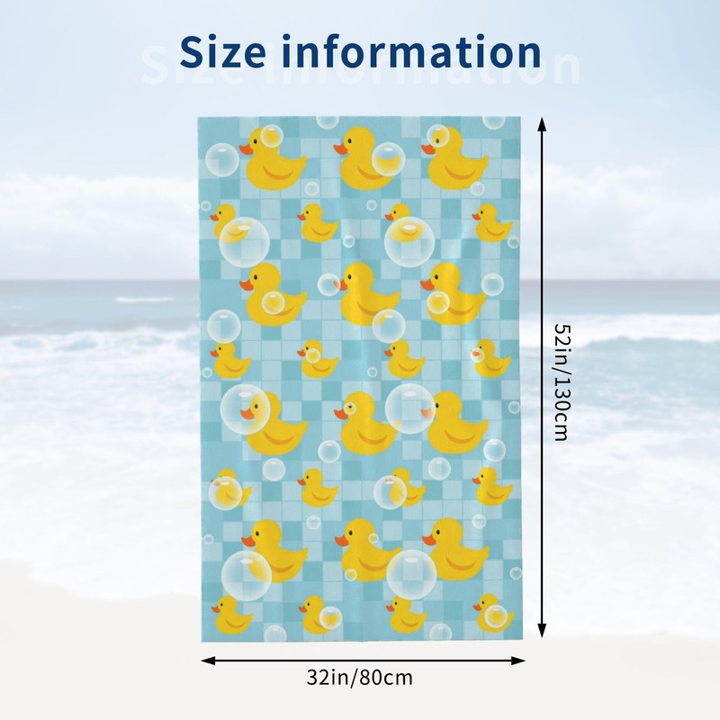 WIBUE Cute Yellow Rubber Duck Beach Towel with Bubbles, Light