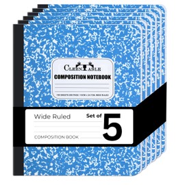 CLEENTABLE Composition Notebook 5 Pack, College Ruled Paper, Notebooks for School, School Comp Book, 9-3/4 x 7-1/2 Inches, 100 Sheets, 200 Pages Marble Covers (Blue)