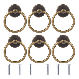 Pack of 6 Antique Ring Handles Drawer Ring Handles Vintage Cabinet Knobs Ring Handle for Kitchen Cabinets, Cupboards, Wardrobes, Drawers, Sideboards