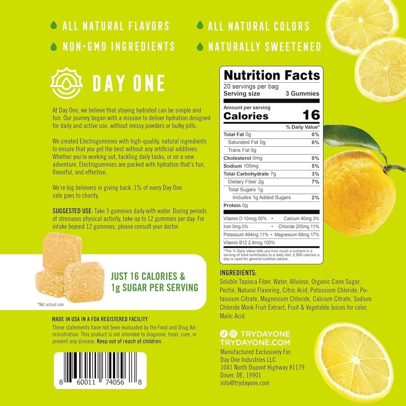 Day One ElectroGummies – Electrolyte Hydration Gummies – Ideal to