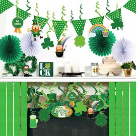 Easy Joy St. Patrick's Day Decoration Party Decoration Clover Spirals Clover Leaves Balloons Green Garland