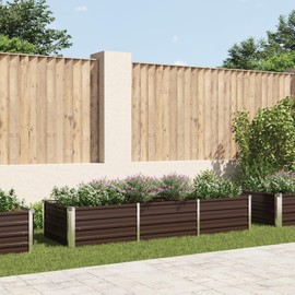 vidaXL Garden Raised Bed Galvanised Steel, Rectangular Garden Planter for Flowers and Planters, Bottomless Raised Flower Bed, Weather-Resistant, Brown, 94.5"x31.5"x17.7"