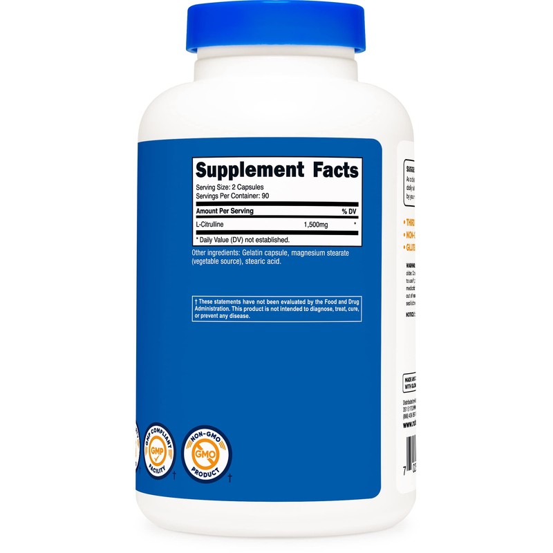 Nutricost L-Citrulline 750mg, 180 Capsules (2 Bottles)