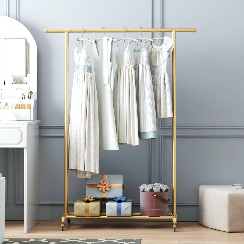 FONECHIN Industrial Pipe Clothing Rack, Heavy Duty Metal Clothes Rack