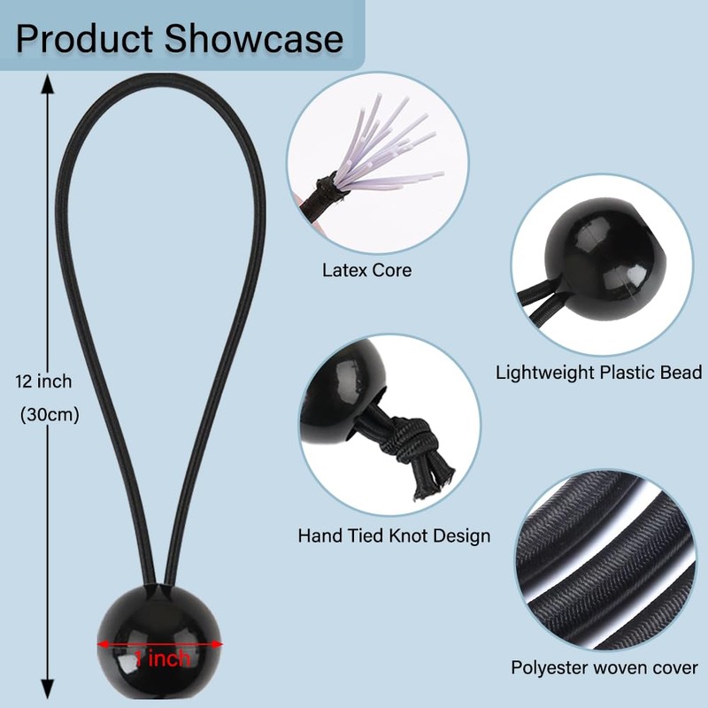 30PCS Ball Bungee Cords,Canopy Tarp Bungee Balls, for Camping, Shelter,Tent
