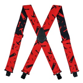Suspenders for Men - Adjustable 2 Inches Wide Elastic Suspender with Heavy Duty Clips,Red Hand Tools,Regular size