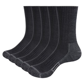 YUEDGE Mens Socks Sweat Wicking Cushioned Black Cotton Crew Casual Everyday Golf Gym Training Athletic Sports Work Socks for Men Size 6-10, 5 Pairs