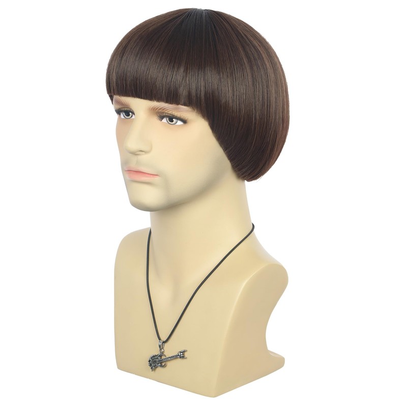 VGbeaty Men Short Straight Brown Wig Bob 60s 70s retro