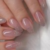 24pcs Long Almond False Nail French Glitter Star River Nail
