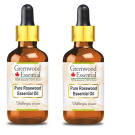 Greenwood Essential Pure Rosewood Essential Oil (Dalbergia Sissoo) with Glass Dropper Steam Distilled (Pack of Two) 100ml X 2 (6.76 oz)