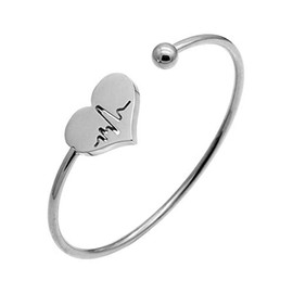 AILUOR Damen Krankenschwester Armband, Herzschlag EKG Justierbare Gold Geöffnetes Stulpe-Herz-Armband-Armband Silber