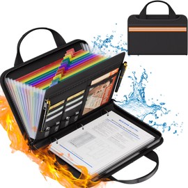 ZOOPIP ZOOPIP Fireproof Accordion File Organizer with Binder, 1 Inch D Rings Hold up 225 Sheets of 8.5" x 11", 13 Pocket Colorful Expanding File Folder with Zipper & Labels, Portable Travel Safe Storage