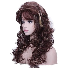 Deifor Women 80s Rocker Wigs Long Curly Heat Resistant Synthetic Natural Looking Hair for Cosplay(Brown Mix Blonde)