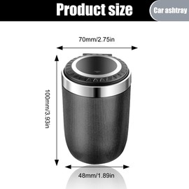 Car Ashtray with Lid, Pack of 2 LED Travel Ashtray, Portable Mobile Ashtray, Self-Extinguishing Odour-Proof Ashtray for Cars, Vans, Outdoor, Camping, Home, Office, Black