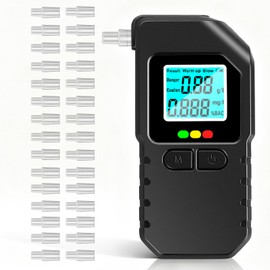 Breathalyser Dual Sensor with LCD Display, Breath Alcohol Tester, Alcohol Tester, Alkomat with 30 Mouthpieces, Portable Breathalyzer for Car, Home, Personal and Professional Use