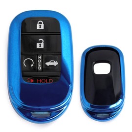 iJDMTOY Glossy Blue Finish TPU Key Fob Protective Case w/ Face Panel Cover, Compatible with Honda 2022-up Accord Civic CR-V Pilot Oval Shape Smart Key
