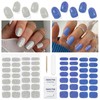 DUKASOU Semi Cured Gel Nail Strips, (Glitter Silver/Blue) 56 Pcs