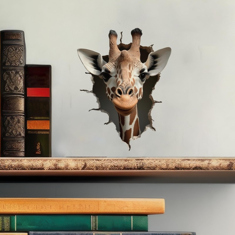Giraffe Decal - Wall Hole Sticker with 3D Effect