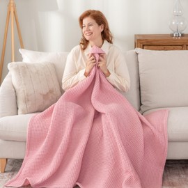 Berkshire Blanket-Waffle Lyra Acrylic Throw, Lightweight Soft Cozy Knitted Throw, 300GSM Warm Waffle Throw for Bed, Sofa, Couch and Travel, Camellia Pink, 50 x 60 in