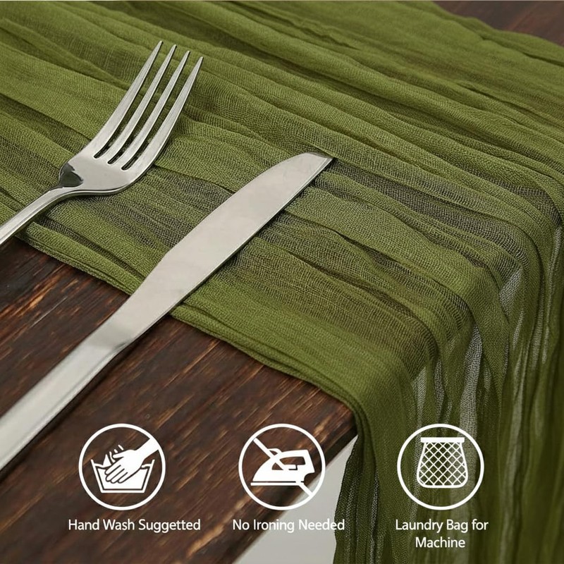 Cheesecloth Table Runner Spring Sheer Crinkled Green Gauze Table Runners