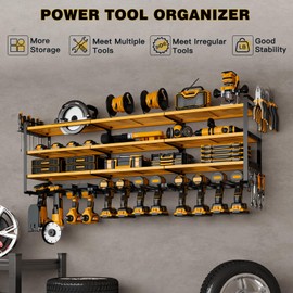 NattyDot 48" Large Power Tools Organizer Wall Mount,12 Drill Holder for Garage, Workshop Heavy Duty Storage Rack (Yellow)