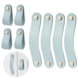 Hennaja 4Pcs Leather Drawer Pulls,Handles Single Hole Dresser Knobs Cabinet Door Handle, Leather Pulls for Dresser, Closet, Kitchen Cupboard(4-Light Green)