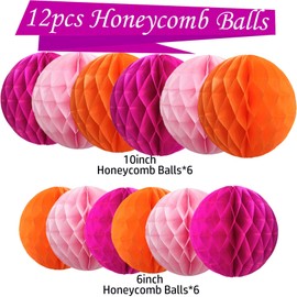 KUNYYI Orange and Pink Paper Honeycomb Flower Balls-12 Pcs 6" 10" Tissue Pompoms They are Suitable for Birthdays Graduation Weddings and Theme Party Decoration