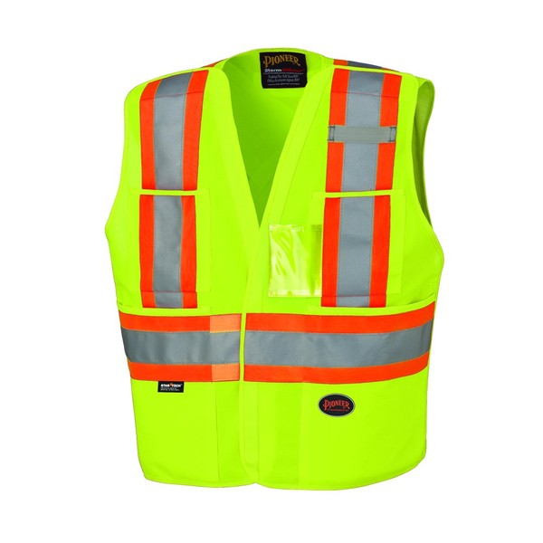 Pioneer High Visibility Tricot Tear-Away Safety Vest with Adjustable Front,