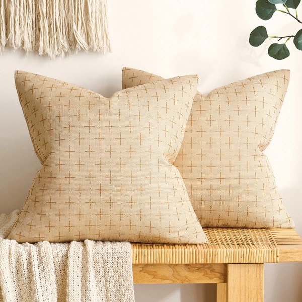 MIULEE Pack of 2 Decorative Burlap Linen Throw Pillow Covers