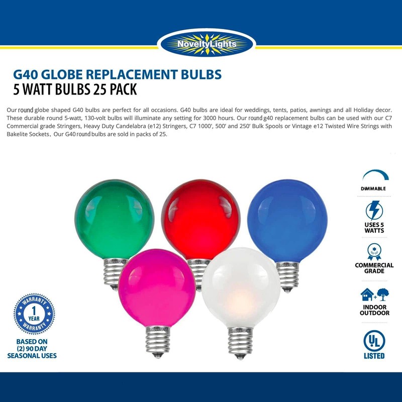 Novelty Lights 25 Pack G40 Purple Outdoor Globe Bulbs, Light