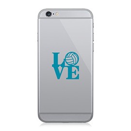 Pair of Love Volleyball Cell Phone Stickers Mobile Self Adhseive I Love - Teal