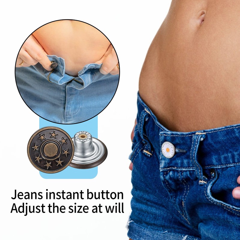 HexinYigjly 50 Pcs Jean Buttons Replacement No Sew, 17mm Replacement