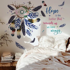 Runtoo Dream Catcher Wall Art Decal Boho Feather Quotes Wall Stickers Bedroom Girls Nursery Home Decor