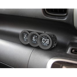 Kashimura NAK-208 Clock Thermo Voltmeter, Radio Clock and Interior Temperature and Vehicle Voltage Simultaneously Display, Blue/White Letters