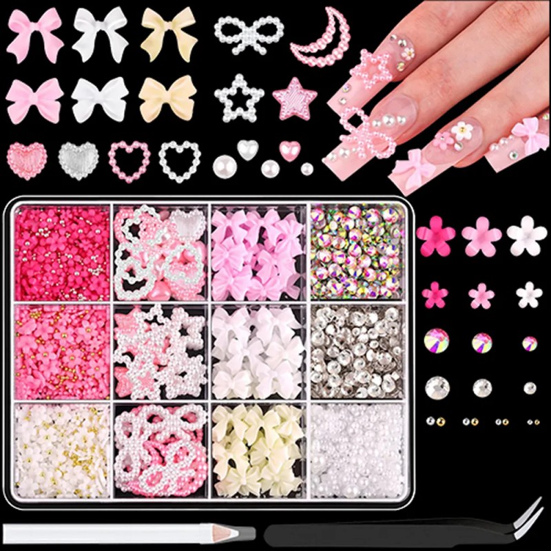 Decoracion De Uñas Acrílica 3d Lazo Flores Uñas Arte Diy